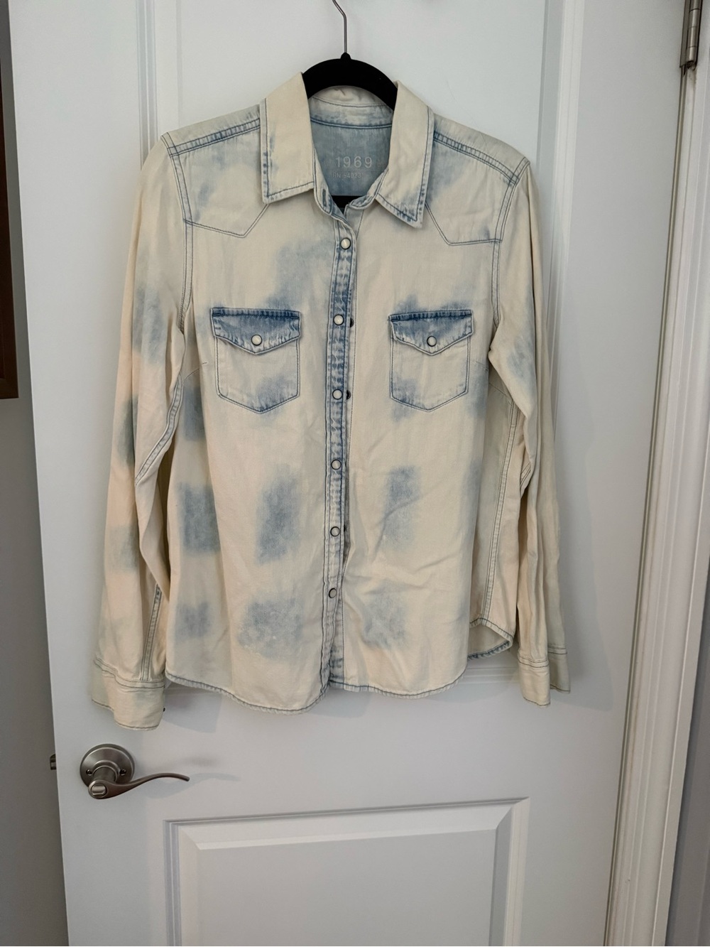 GAP Cream and Blue Washed Button-Down Shirt